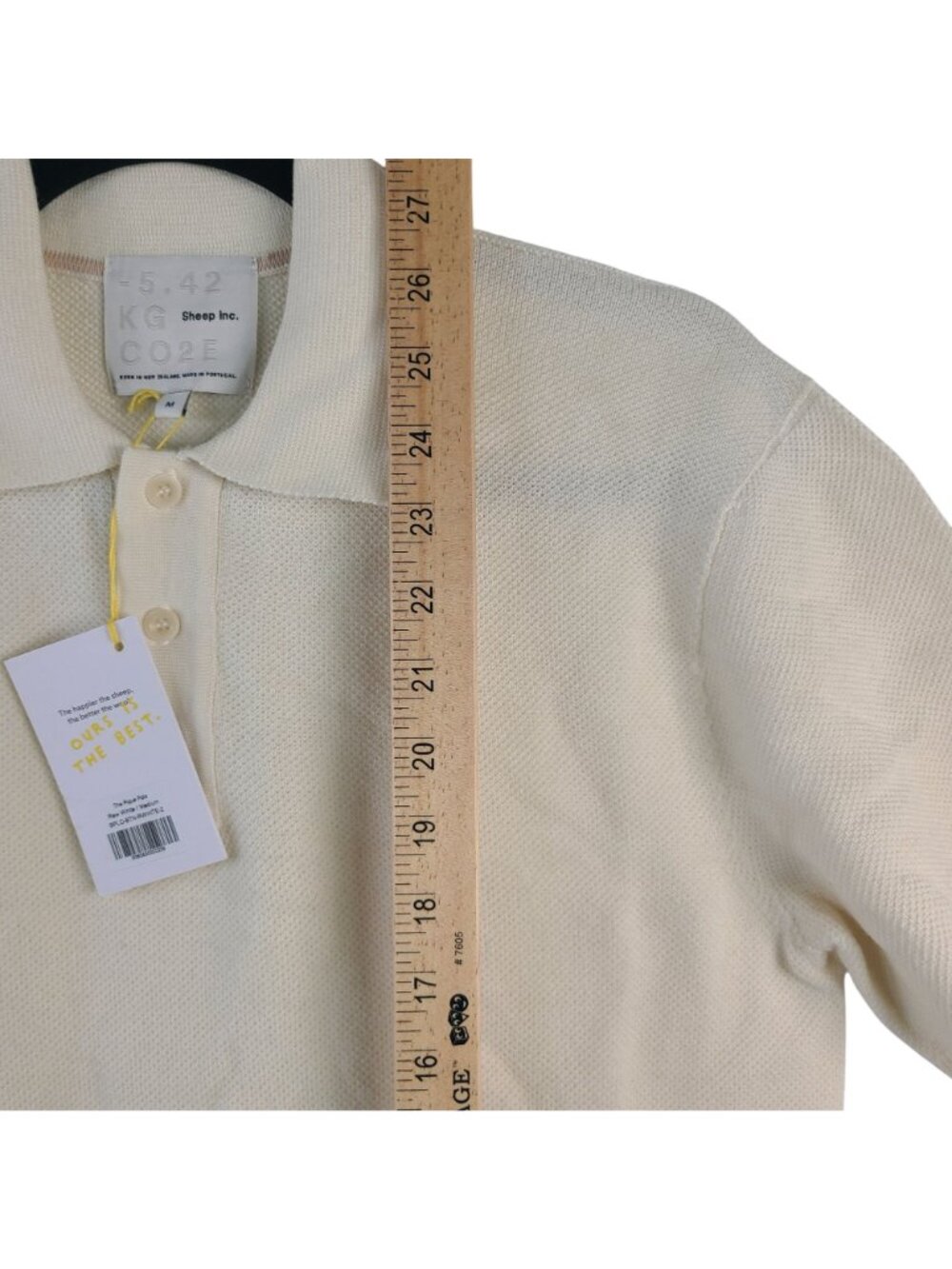 NEW Sheep Inc. Mens Pique Polo Shirt Raw White 100% Ultra-Fine Merino Wool Sz M - Picture 7 of 8